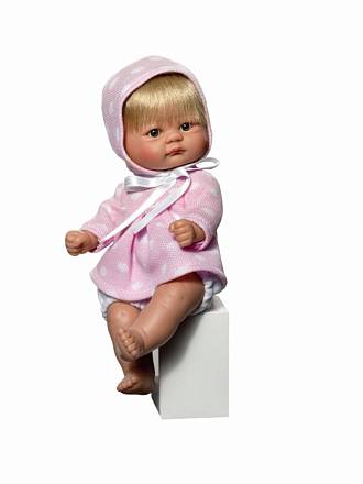 Кукла пупсик в розовом теплом платьице, 20 см. 